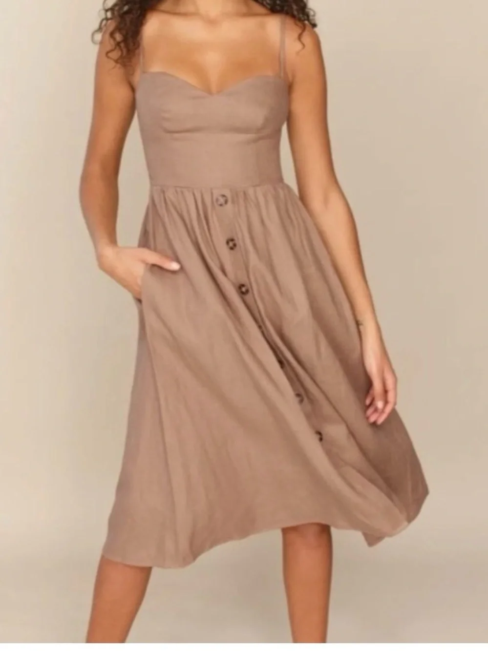 Reformation Cale Linen Midi Dress 10 Peaches Clay Cottagecore Sundress - Picture 2 of 12